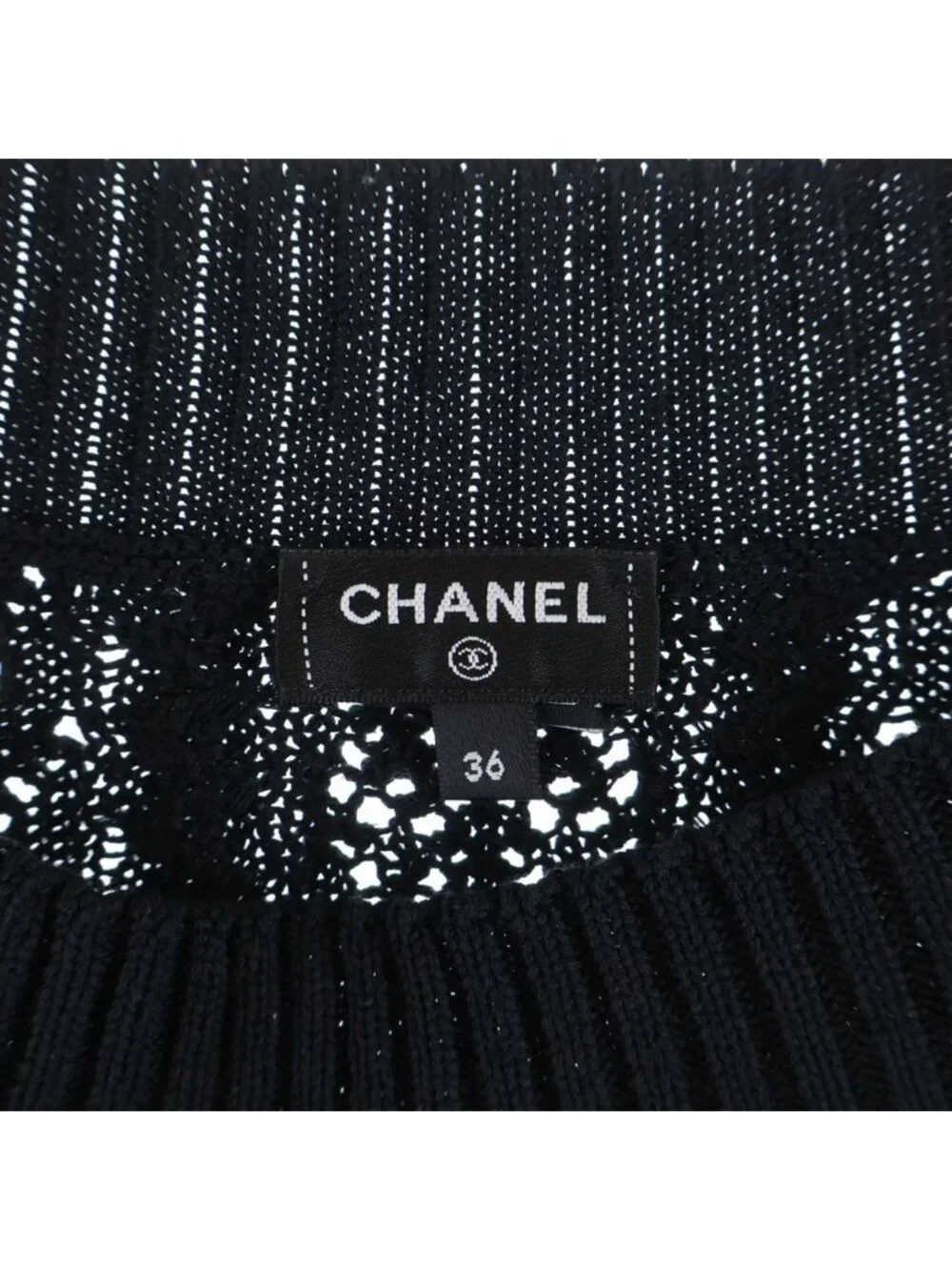Chanel CC Logo Crochet Short Sleeve Knit Sweater Black